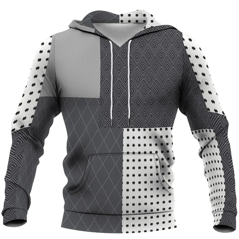 Men Fashion Hoodie Geometric Pattern Stitching Print Hooded Sweatshirt Female Casual Streetwear Pullover Clothes Euro Size S-6XL