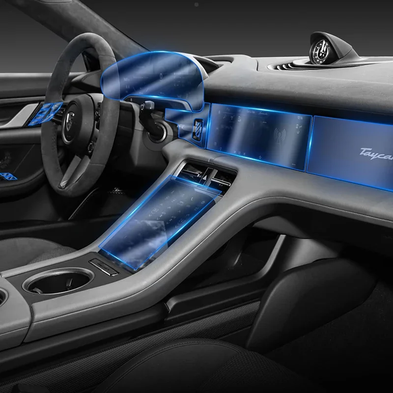 Película transparente tpu para porsche taycan 2020-2023, adesivo interior do carro, console central, tela sensível ao toque, navegação, painel da janela da porta