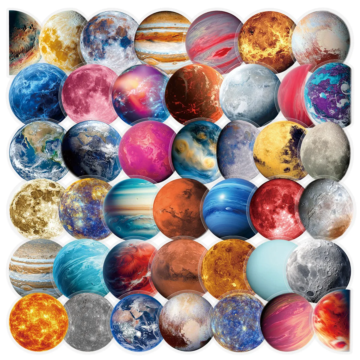 50 Pcs Planet PET Transparent Waterproof Sticker For Journal Glass Cup Wall DIY Decorative Stickers
