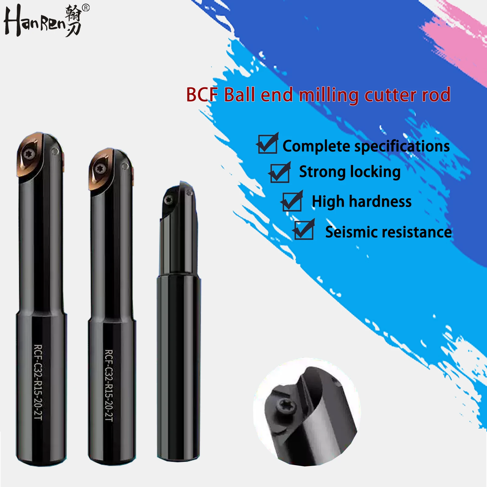 

BCF Ball End Milling Cutter Rod Machining Center Seismic Knife Rod R8/R10/R12.5/R15 Willow Leaf Shaped Blade ZCEW