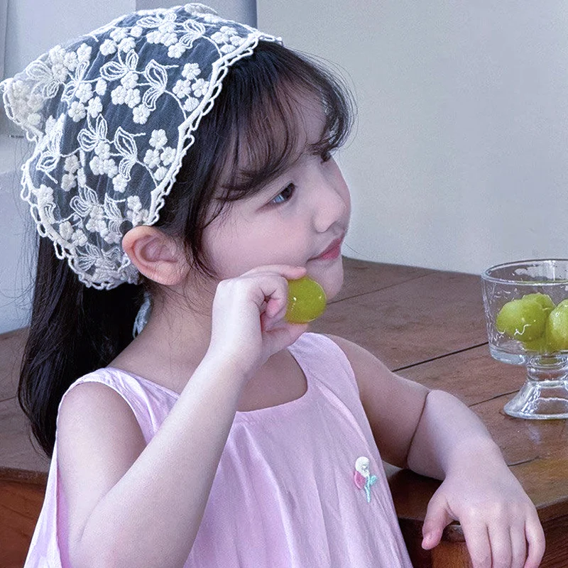

Children's Lace Triangle Headscarf Fashion Baby Girl Headscarf Trendy Children's Hair Band Pastoral Style Sweet Hair Accessories