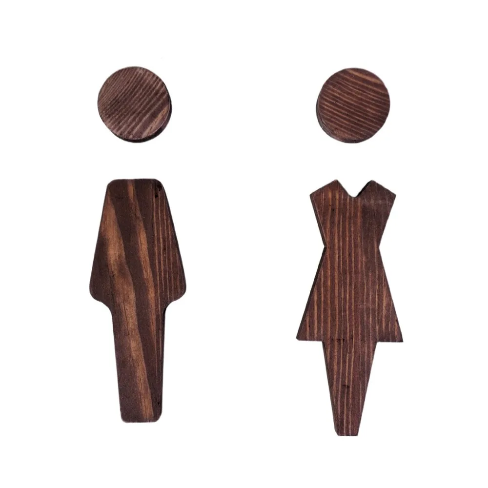 

2pcs/se Solid Wood Bathroom Door Signs Antique Self-adhesive WC Door Sign Plate Toilet Door Decoration Durable Washroom Signs