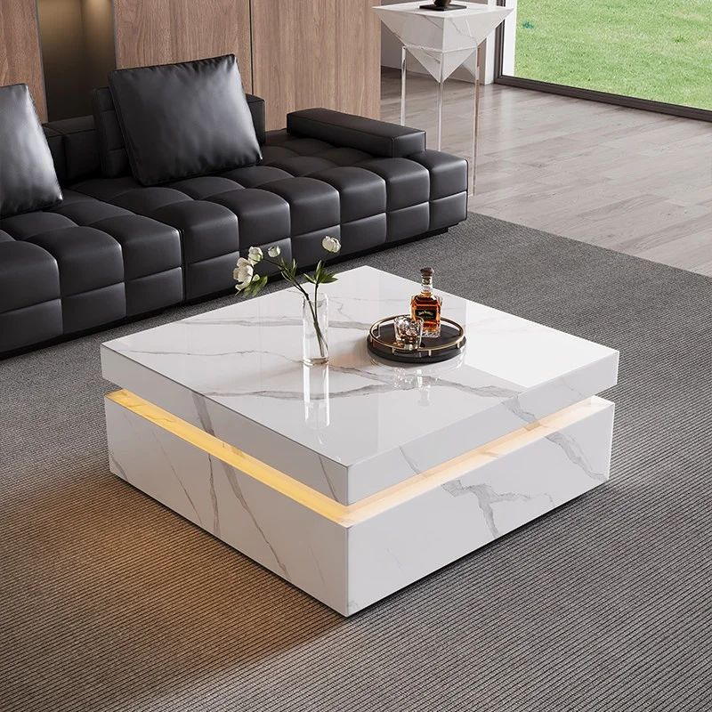 

@#Light Luxury Modern Minimalist Living Room Furniture Natural Marble Stone Square Coffee Table BTCT019 for Home or Hotel Use