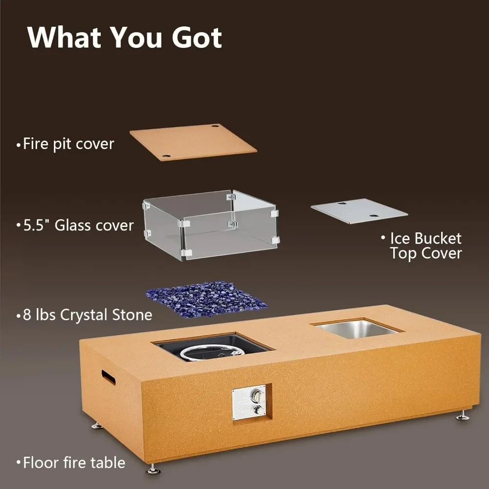 56" Propane Fire Pit Table with Ice Bucket，Dual-Use Functionality, Sturdy Construction，CSA Safety Certified，Fire Pit Table