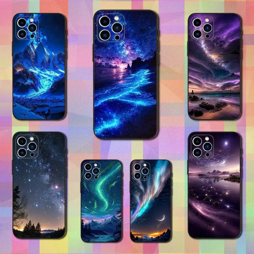 

Dream Art Night Sky Phone Case For iPhone 16,15,14,13,12,11 Plus,Pro Max,XS,X,XR,SE,Mini,8,7,Soft Silicone Black Cover