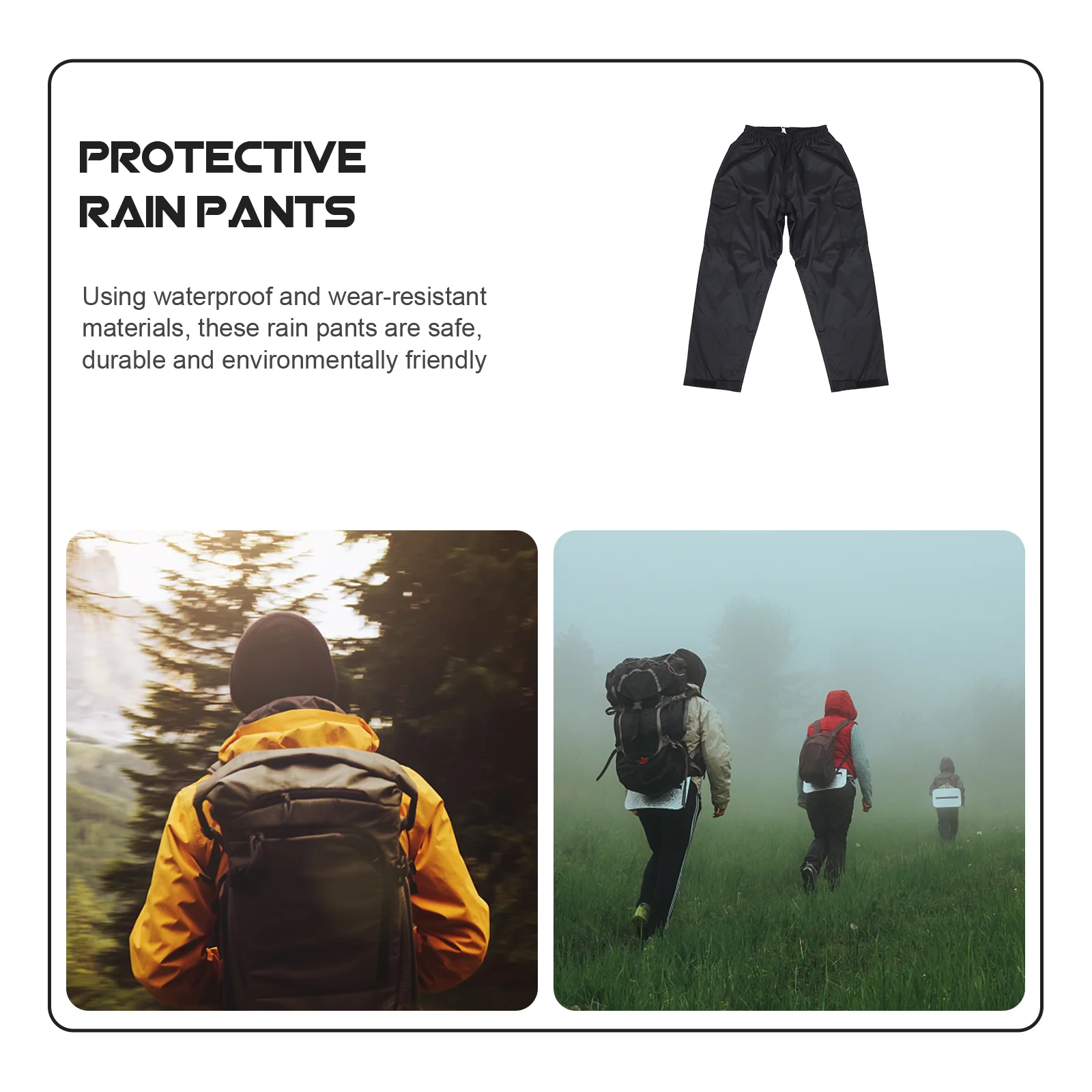 Rain Gear for Men Pants Waterproof Double Layer with Pocket Aldult Adult Camping Black