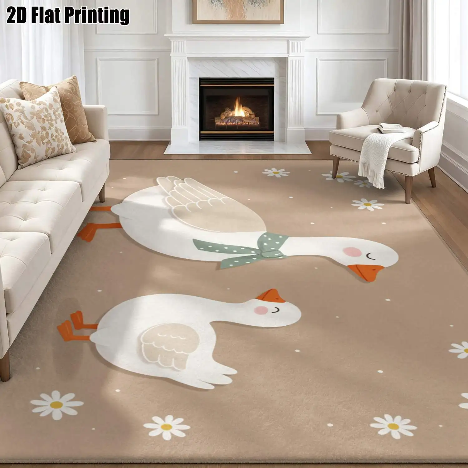 1Pc 2D Printed Beige Duck Pattern Nordic/Bohemian Carpets, Multi-Size Machine-Washable Home Decor Floor Mats for Entrance, Dining, Bedroom, Living Room, Instagram Modern Minimalist Style
