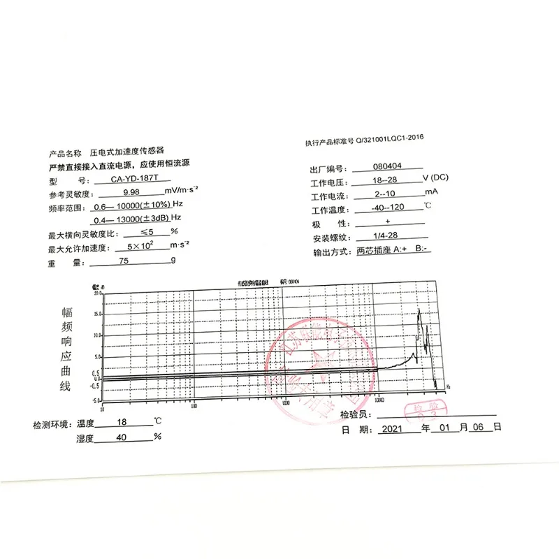 Accéléromètre de capteur de vibration d'IEPE de surveillance de site industriel isolé par CA-YD-187T de 100mv/g