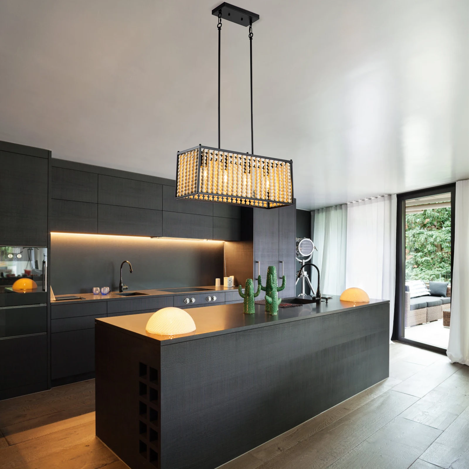 

40W Wood Beaded Chandelier 110V Ceiling Mounted 4-Light Wood Beaded Chandelier Illumination 53.82-161.46ft²