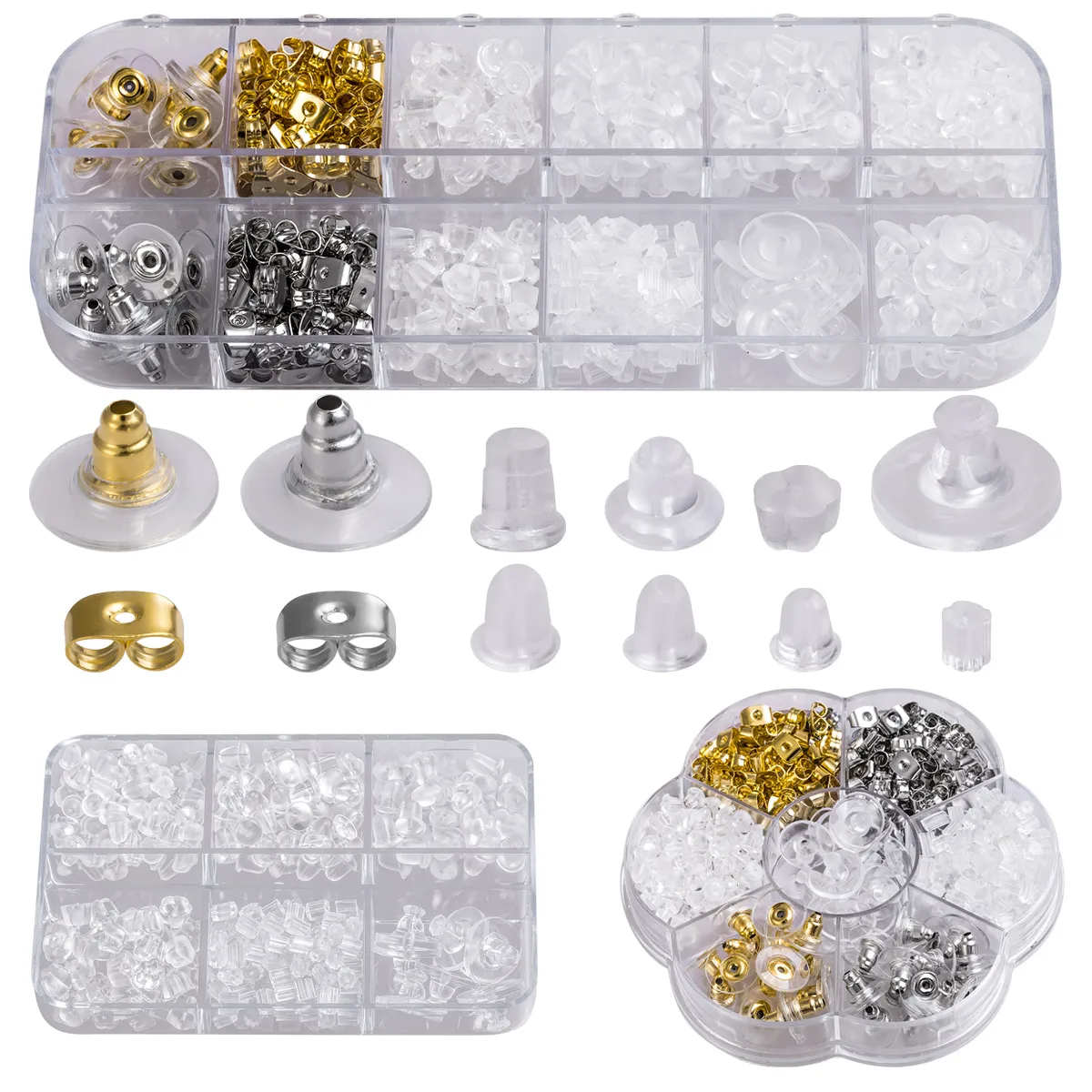 1 Box (About 290/515/520pcs) Silicone Earring Backs Plug Soft Clear Earring Backings for Studs Rubber Earrings Backs Stopper