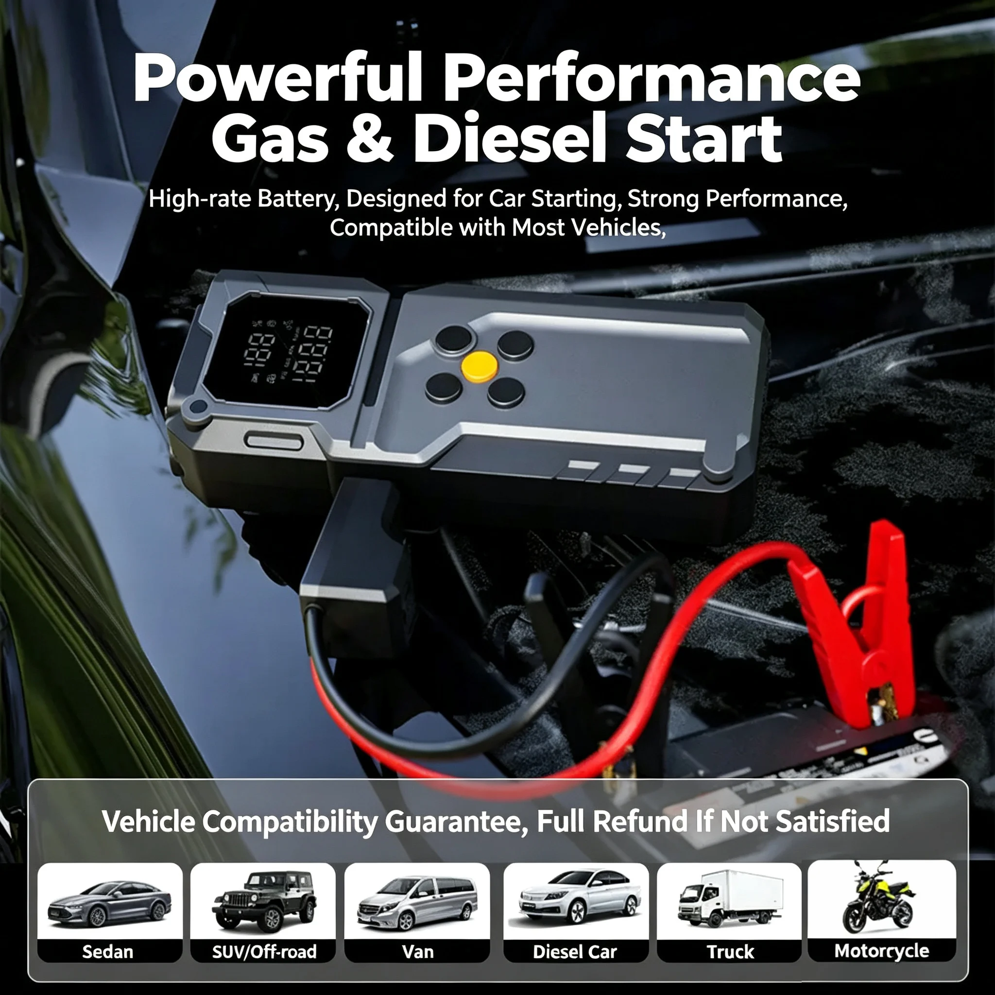 10-IN-1 Car Jump Starter with Air Compressor Peak 5000A Auto Battery Booster 150PSI Air Pump Portable Power Bank Tire Inflator