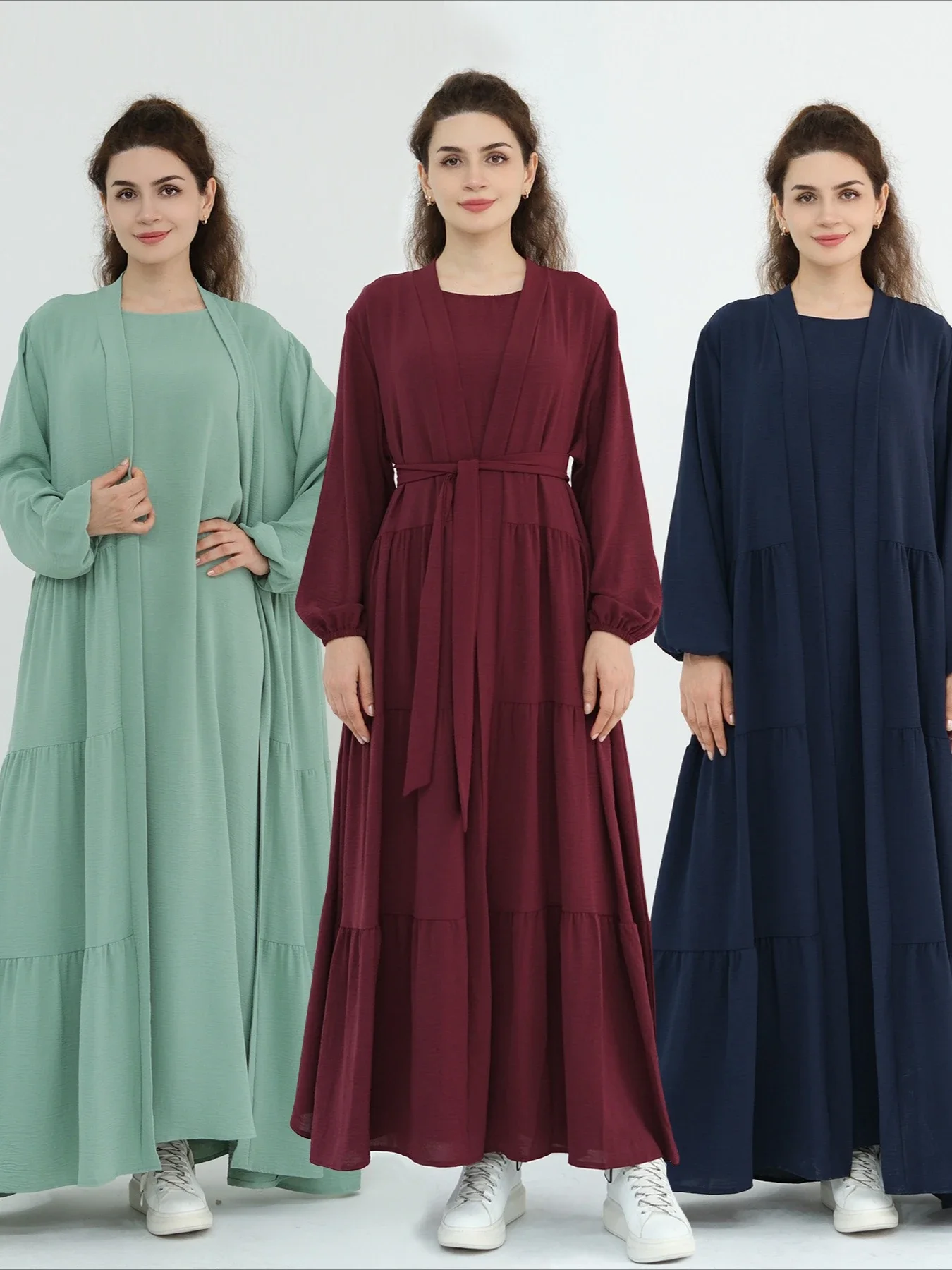 Muslim Women 2 Piece Set Eid Women Abaya Dress Lace-up Ramadan Vestidos Largos Party Caftan Jalabiya Kaftan Long Robe 2026 4