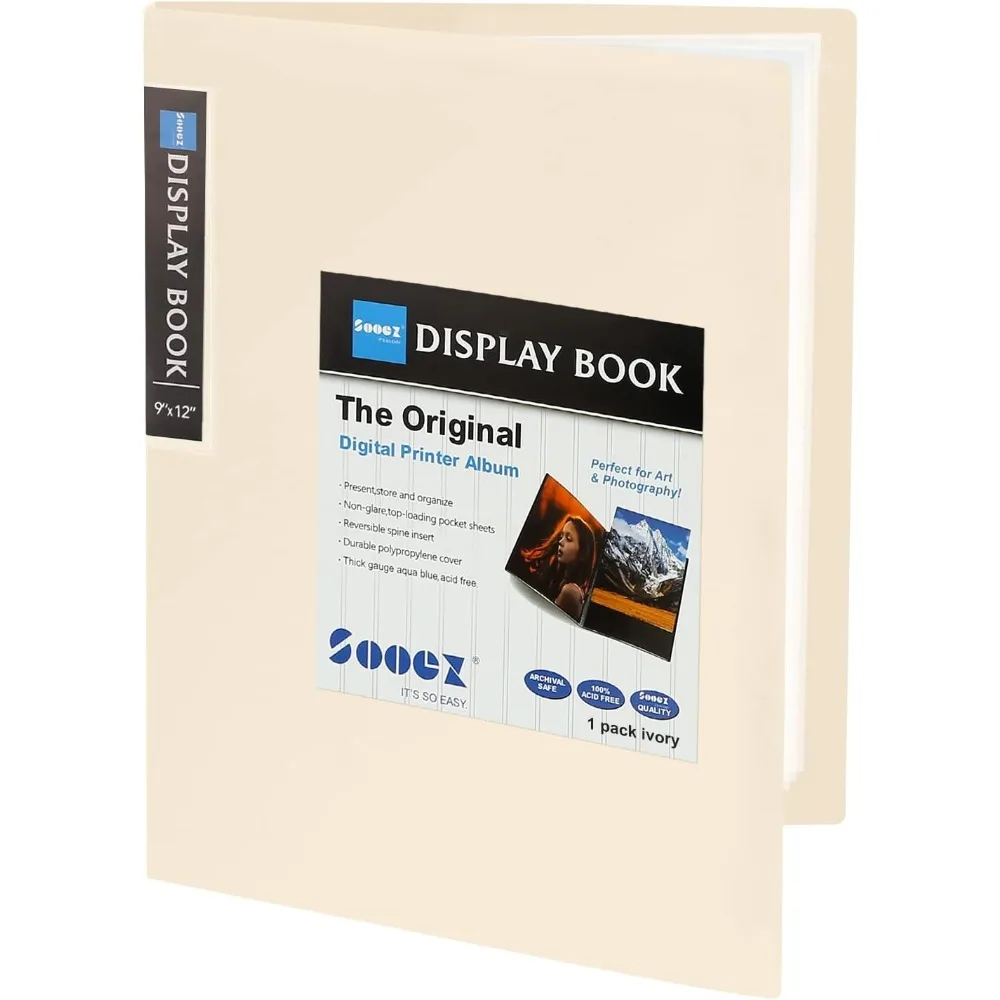 

30-Pocket Binder with Plastic Sleeves 9x12 (Ivory), Heavy Duty Art Portfolio Folder with Clear Sheet Protectors, Display 60 Pag