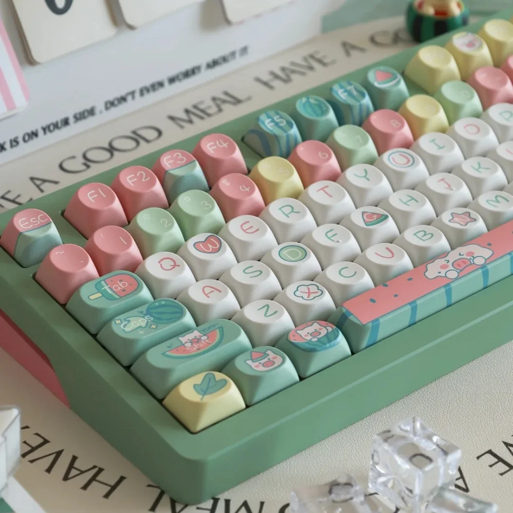 Watermelon Sweet Theme Keycap 138 Keys SOA Profile PBT Thermal Sublimation Cartoon Cute Watermelon Piggy Green Keyboard Keycaps