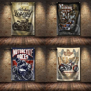 Retro motocicleta corrida bandeira eua clássico vintage poster parede decoração garagem publicidade 3 × 5 pés sinal pub clube barra 6 principais vendas dossel reto - №5