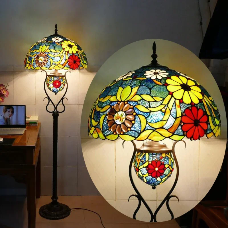 AOSONG Tiffany Floor Lamp American Retro Living Room Bedroom Lamp Country  Stained Glass Floor Lamp