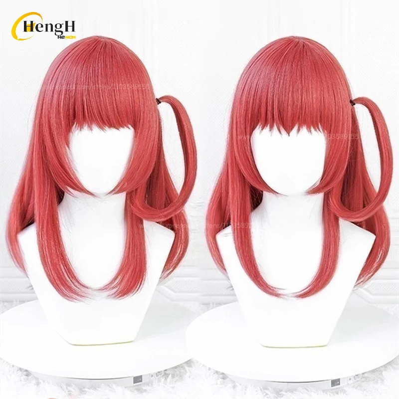 In Stock Ikuyo Kita Synthetic Hair Anime 50cm Long Rose Red Side Tied Braid Cosplay Anime Wig Heat Resistant Hair Halloween Wigs