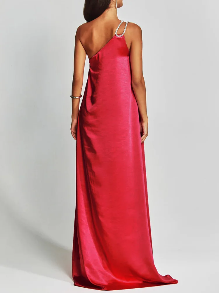 2025 um ombro sem mangas sólido vestido de férias elegante feminino primavera verão maxi vestido femme sexy sem costas vestido de festa