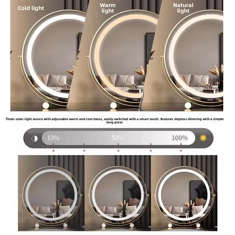 Lustro do makijażu na biurko 15,5 cala, obrotowe, z oświetleniem LED, idealne do akademika, popularne w sieci, inteligentne lustro do sypialni, toaletka z oświetleniem.