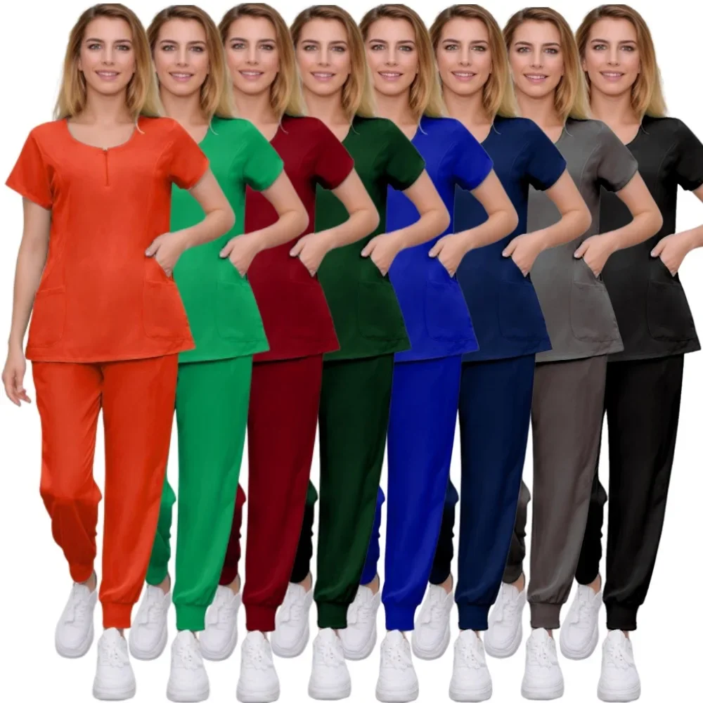 

Nurses Accessories Slim Fit Women Scrubs Sets Hospital Medical Uniforms Scrubs Tops Pant Dental Clinic Beauty Salon Spa Workwear