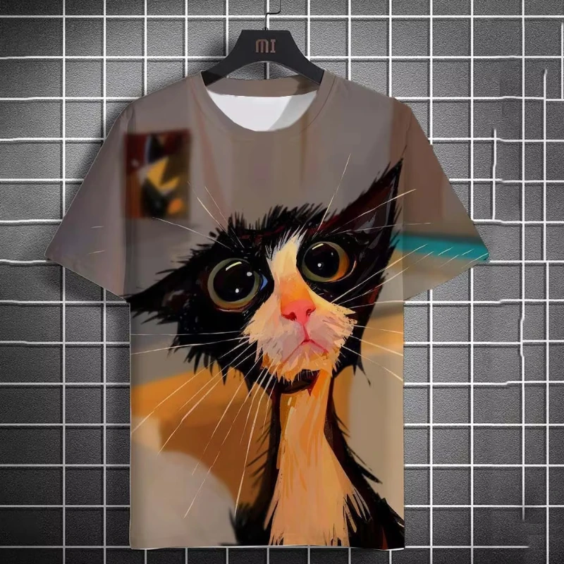 

Funny Cute Cat Pattern 3D Printed Men's T-shirt Summer Casual Oversize Unisex Short Sleeve Tee Top Street Hip Hop Men's Clothing