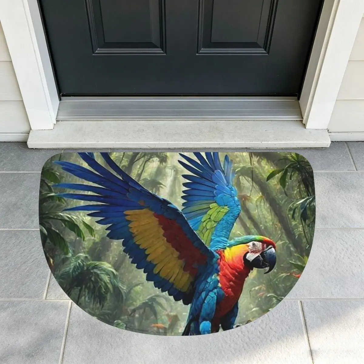 Cute Macaw Parrots Soft Flannel Half Round Doormat Non Slip Bathroom Mat Absorbent Floor Carpet for Home Bedroom