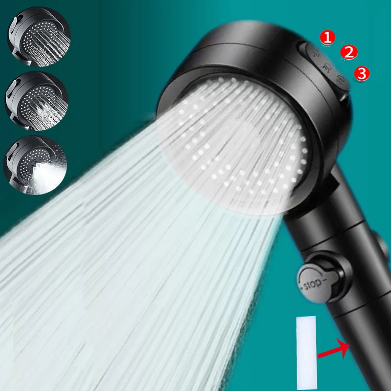 

Massage Pressurized Shower Head with Filter 3 Modes High Pressure Rainfall Shower Large Flow Spray Nozzle Bathroom Accessories