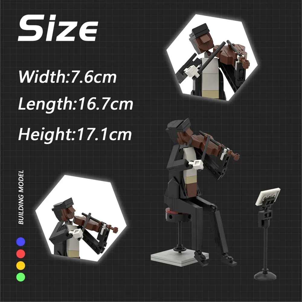 MOC ตัวอักษร Action Player นักไวโอลิน Cellist นักเปียโน Band Building Blocks ชุดอิฐ Trumpeter ของเล่นเด็กของขวัญวันเกิด