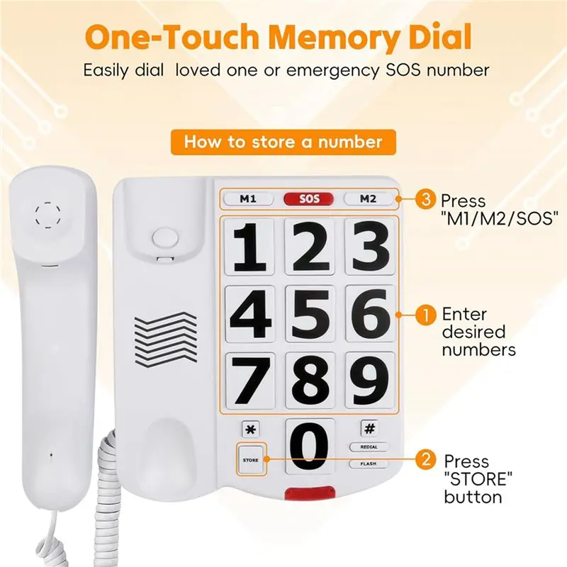 Classic-5X Big Button Phone For Elderly Seniors, Home Land Line Phone One Key For Help Telephone