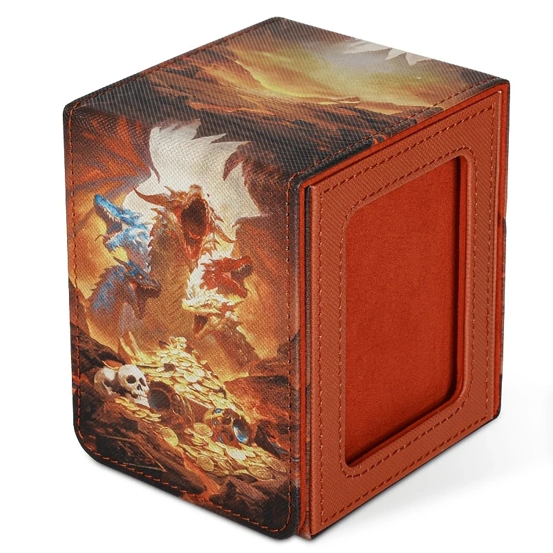 Card Deck Box with CCG Display Window, Patented Design Card Deck Case Holds 100+ Double-Sleeved Cards, PU Leather Cards Storage