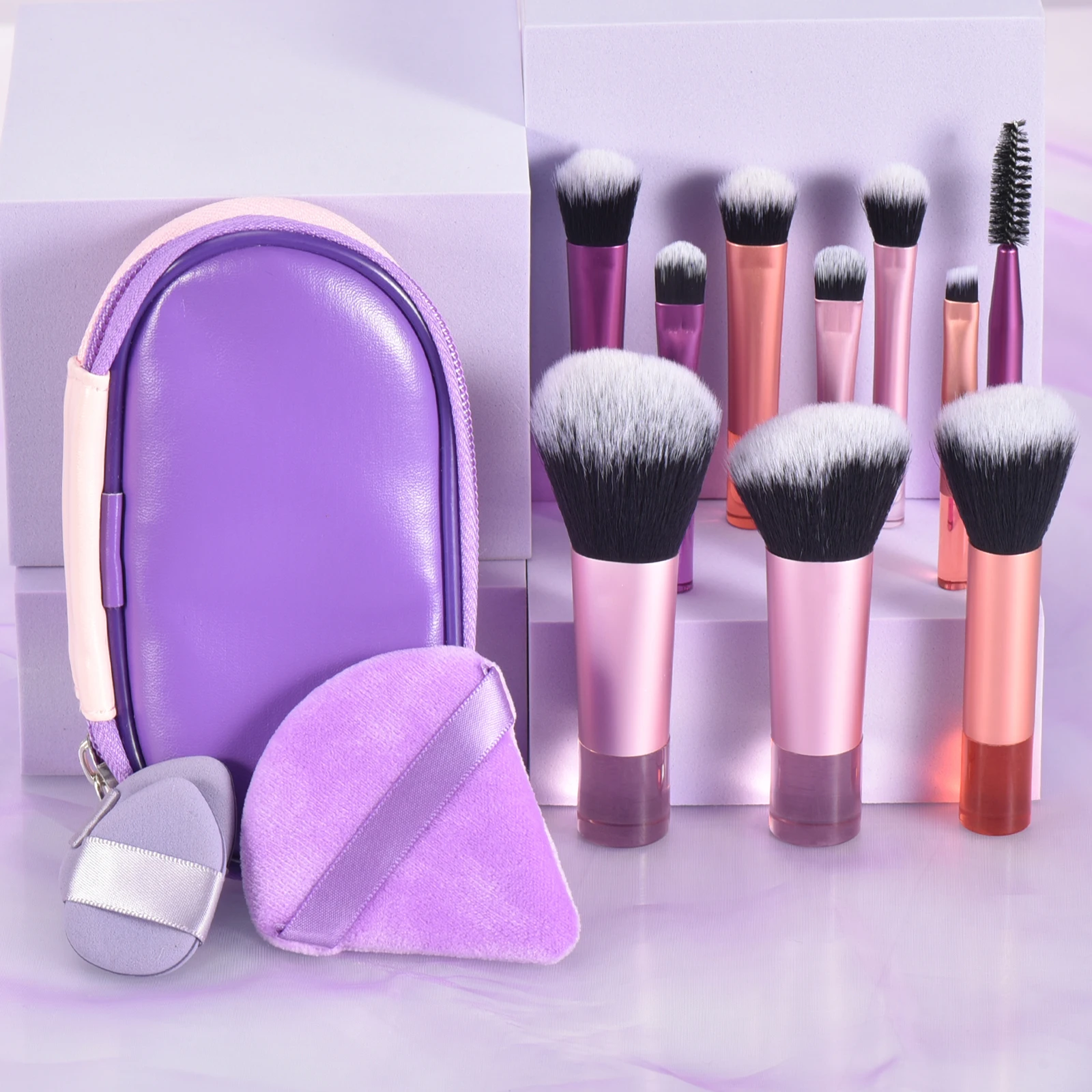 Mini pincel de maquiagem portátil para viagem, 10 cores, ferramenta de maquiagem portátil, pincel de palma, conjunto de ferramentas de maquiagem profissional, presente de natal
