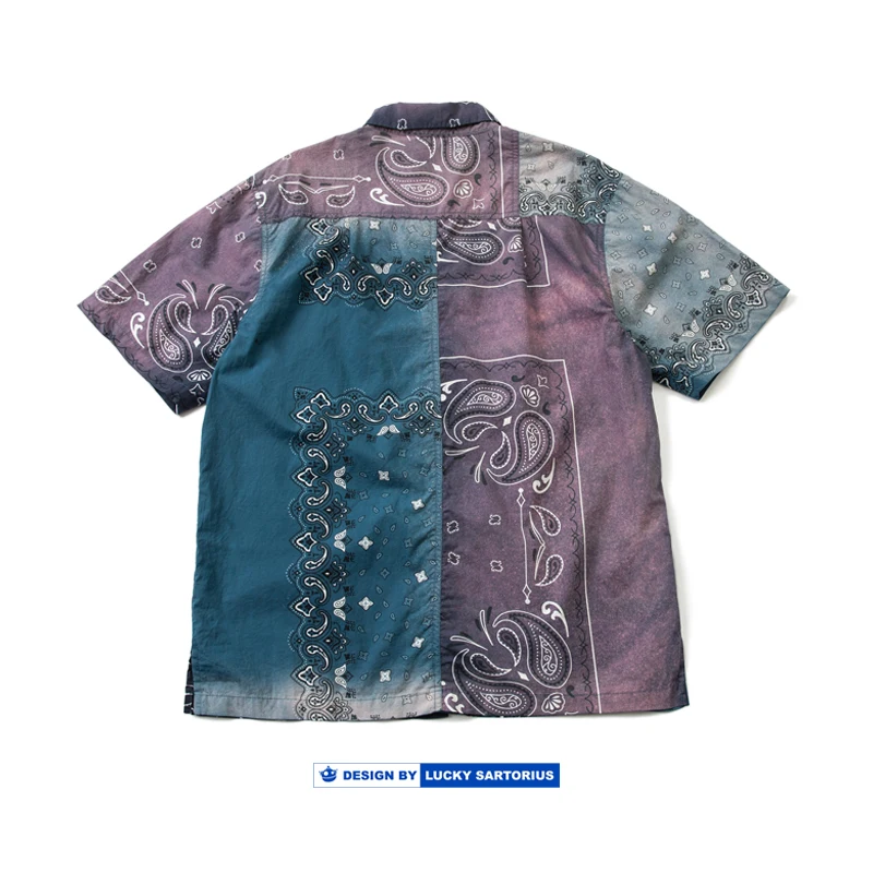 

Luysartorius Japanese Sle Dyed adient Waed Loose ort Sve irt Men Summer Youth Casual Cotton irt