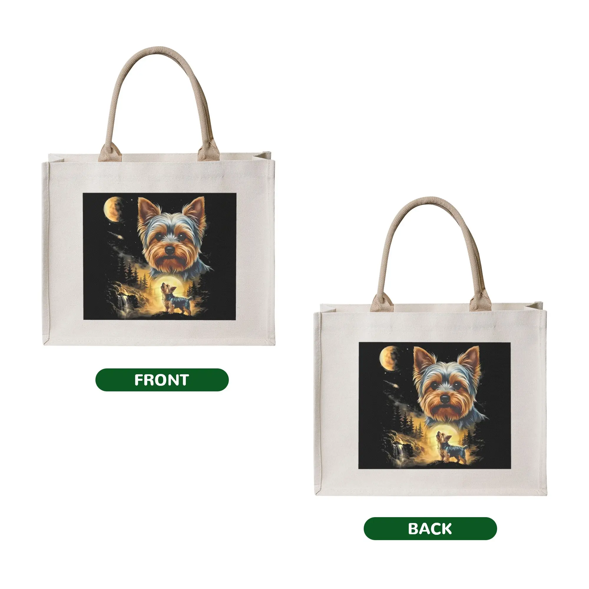 Recycling Yorkie Howling To The Moon Shopping Bag Women Tote Bag Portable Yorkie Dog  Groceries Shopper Bags