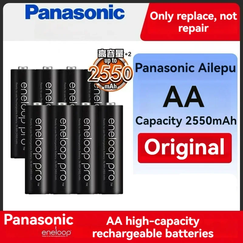 Panasonic-Bateria Recarregável Original, Envelope, Pro AA, 2550mAh, AAA, 950mAh, 1.2V, NI-MH, Câmara, Rato, Ar Condicionado, 100%