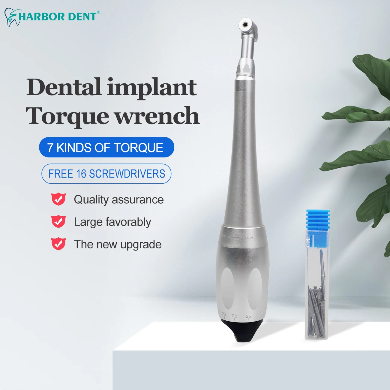 

Dental Implant Torque Wrench 5N-35N Driver 2.35mm Latch Bit Angled Universal Black Metal Box