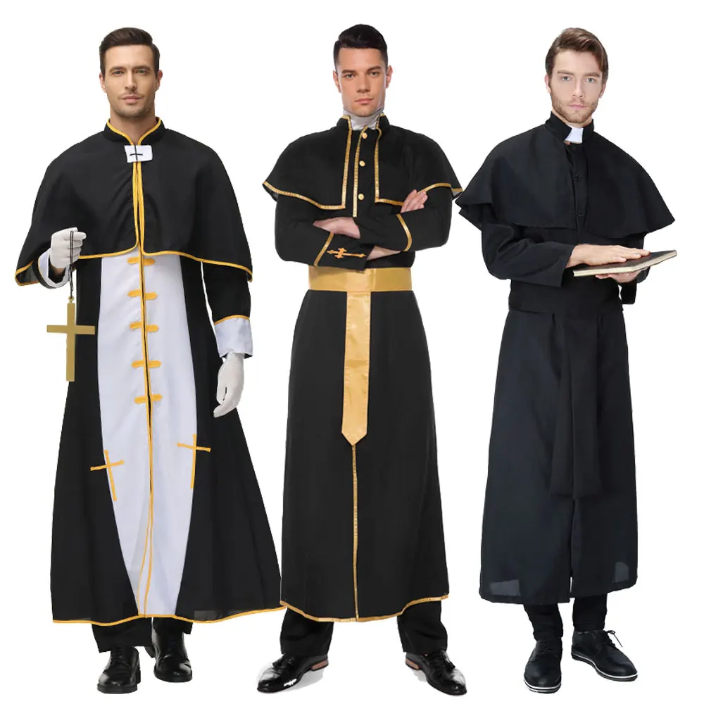 

Jesus Christ Missionary With Belt Neckwear Cross AdultHalloween Costume For Man God Father Missionary Priest Cosplay Costumes
