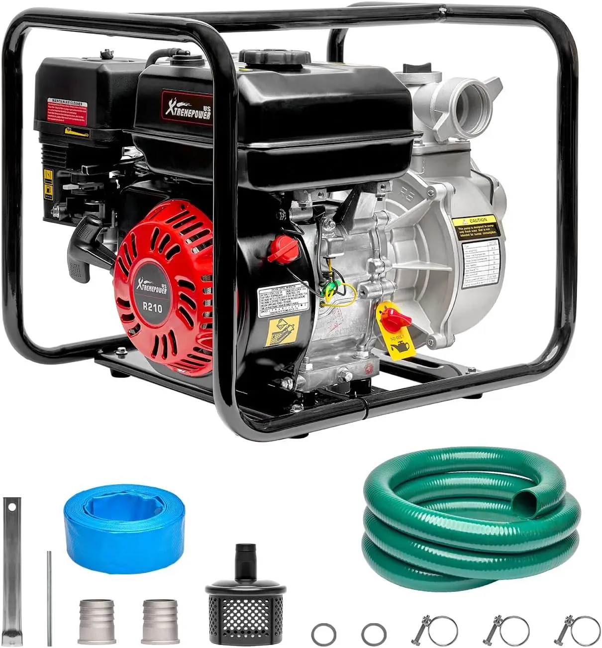 

XtremepowerUS Semi Trash Pump 2 inch, 158 GPM 7.5HP Gas Powered Water Pump, 212cc 4-Cycle Engine with 25ft Discharge Hose