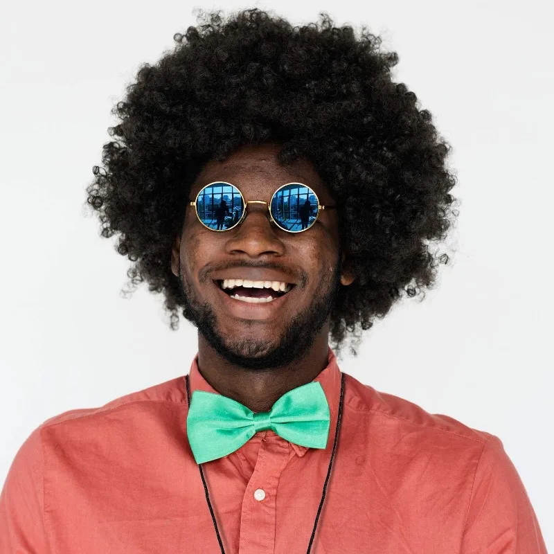 Black Brown Curly Hair Hippie 3pcs/set Wig Sunglasses and Necklaces Party Classic Fashion Stage Performance Wig Cover