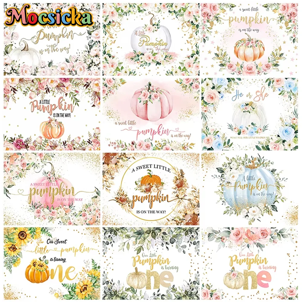 

Mocsicka Autumn Background Pumpkin Floral Baby Shower Thanksgiving Backdrop Birthday Party Decor Studio Photography Props Banner