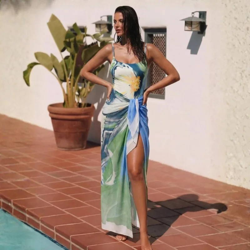 Oil Painting Floral One-Piece Swimsuit High End Swimsuit Kimono Swimwear Boho Beachwear Hot Spring Vacation Сплошной Купальник