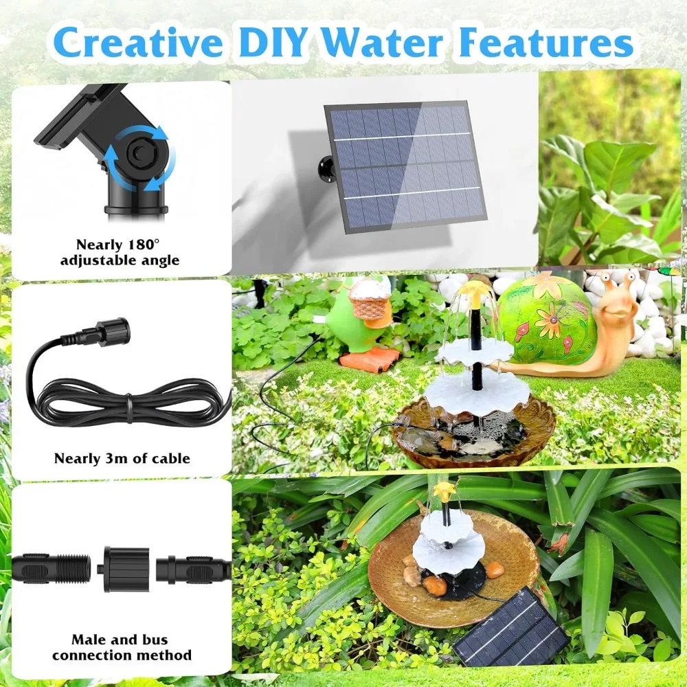 2.5W/4W Solar Direct Drive Water Pump Split Ground Plug-in Three Layer Flowing Solar Fountain with 4 Nozzles for DIY Water Flow