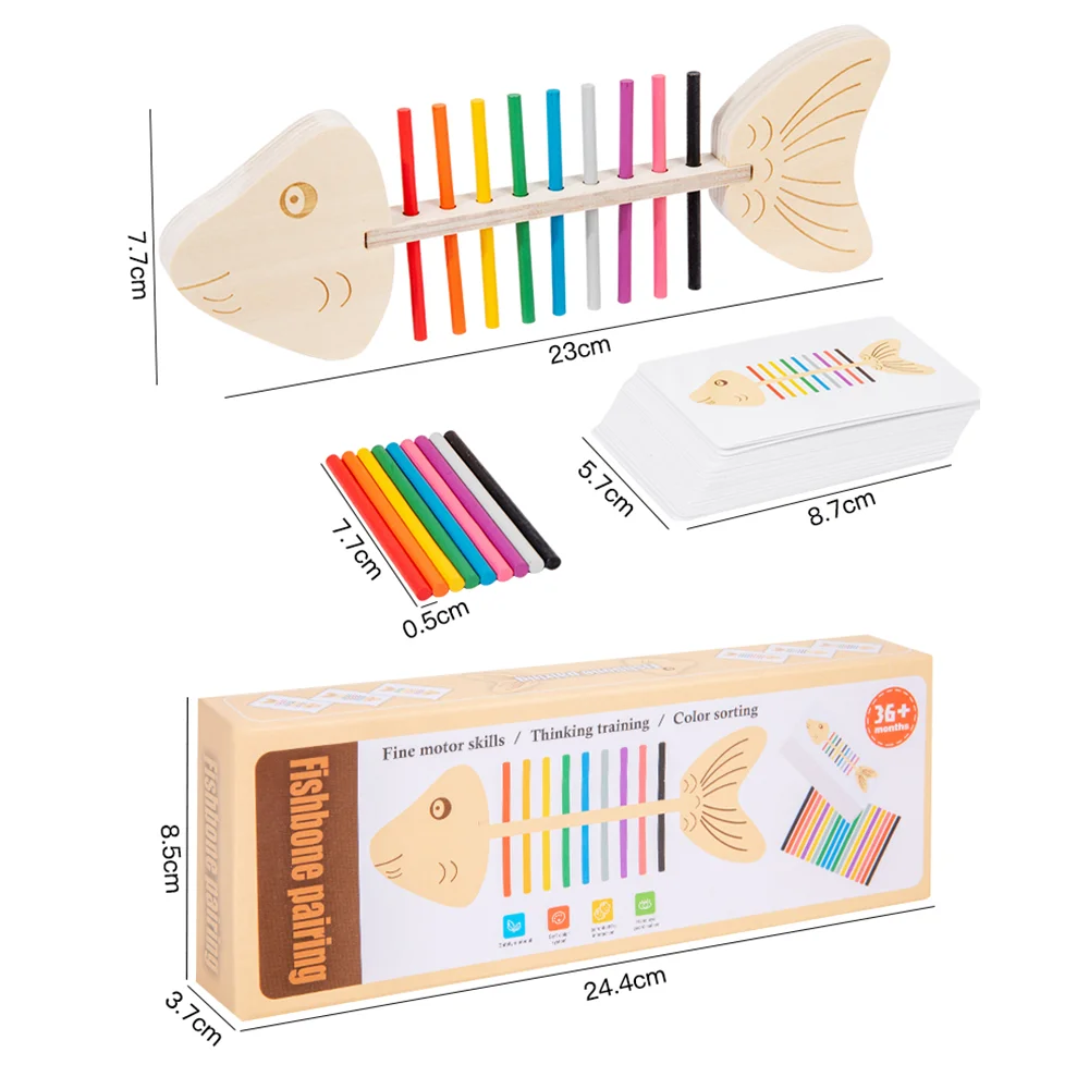 Wooden Montessori Color Matching Game Fish Stick for Toddlers Fine Motor Skills Training Puzzle Toy Early Education  Develop