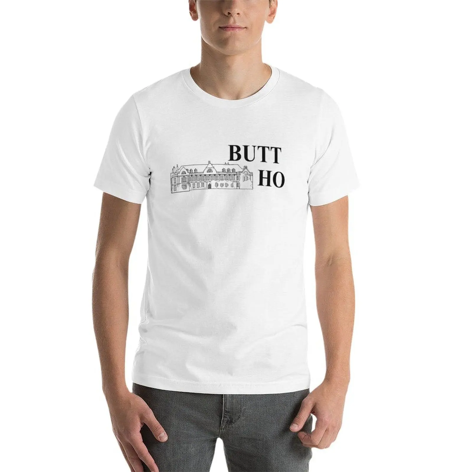 BUTT HO - تي شيرت Button House تي شيرت مضحك تي شيرت قطني أنيمي تي شيرت كبير الحجم