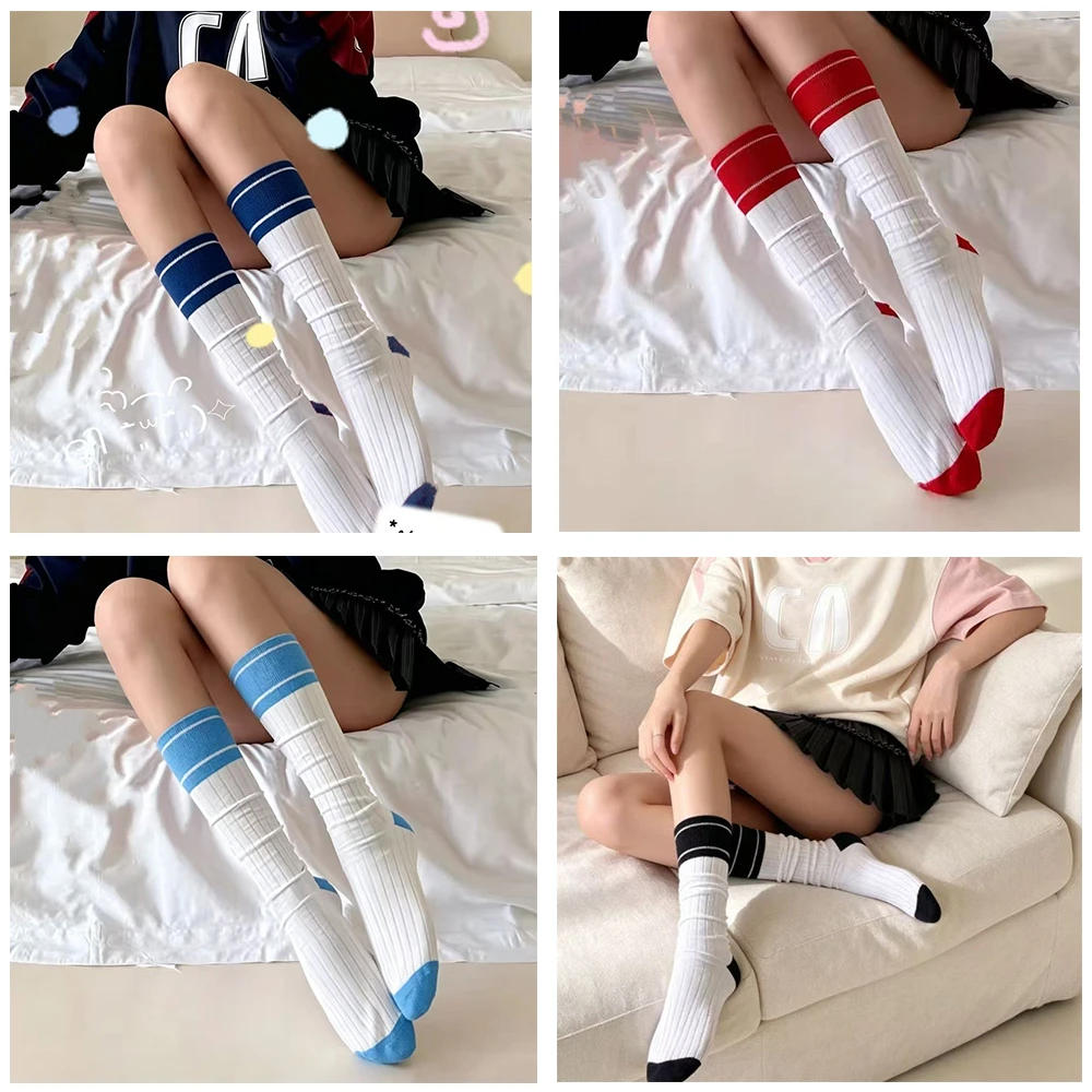 1 Pair Women New Japanese Stockings Winter Warm Academic Style Short Casual Multicolor Color Block Socks For Women
