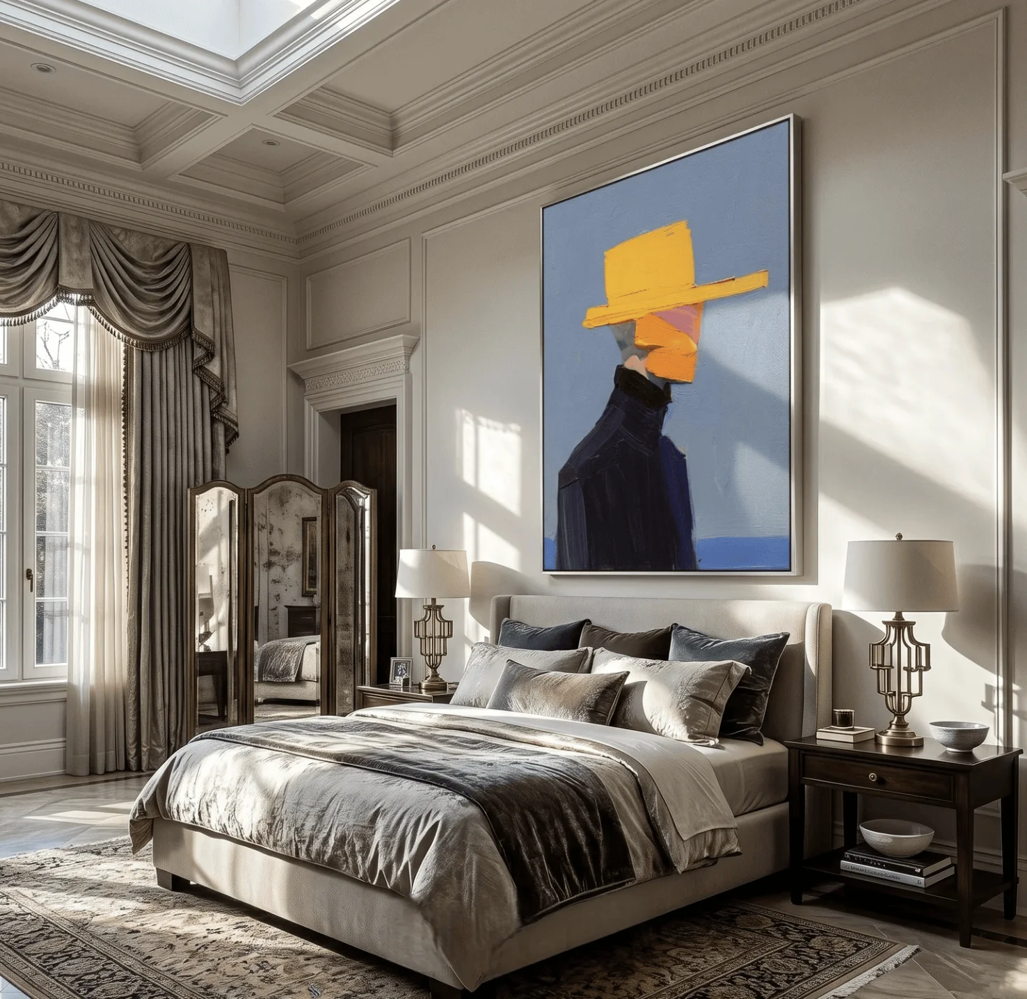 Wall Art Canvas Prints Posters Decor Abstract Man Yellow Hat Textured Painting For Living Room Bedroom Office Cafe Wall Decor view 6