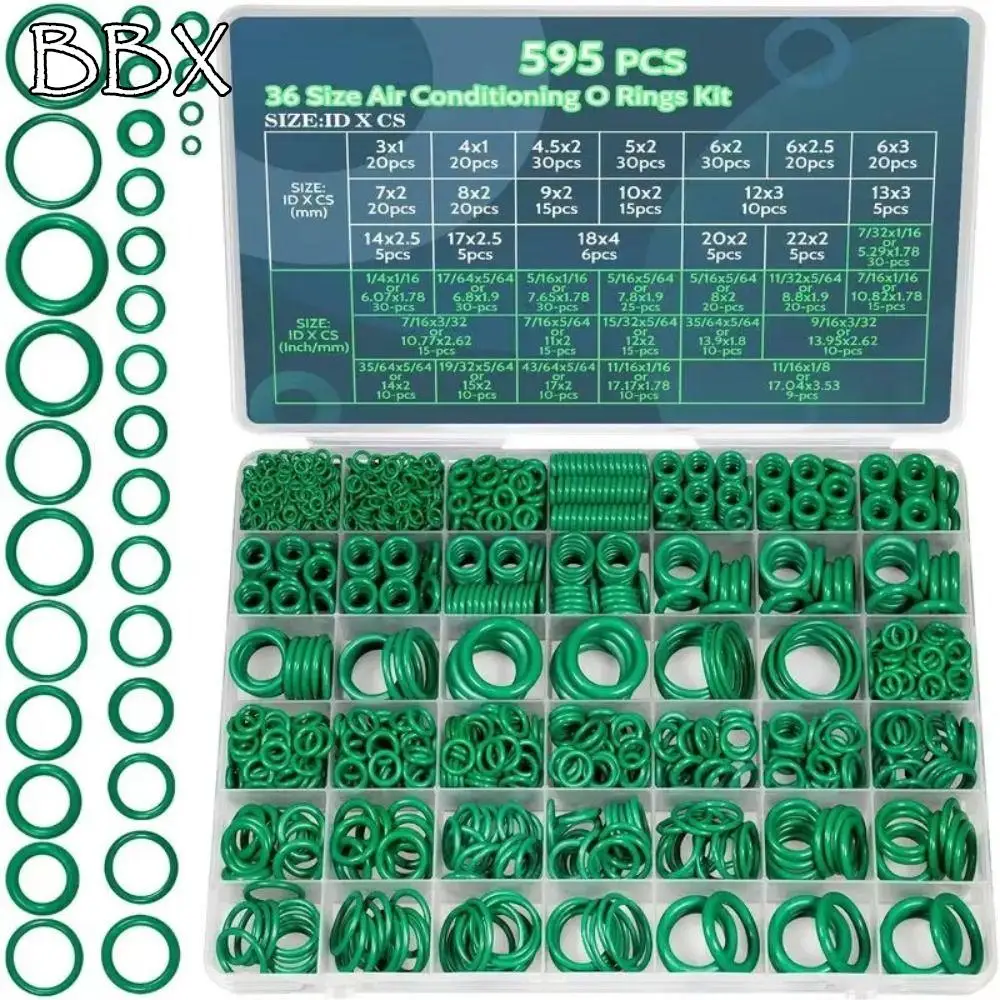 

595pcs Air Conditioning O Ring Kit Assortment Set 36 Size Seal Rubber O-Rings Durable Maintenance Automotive A/C Plumbing Repair