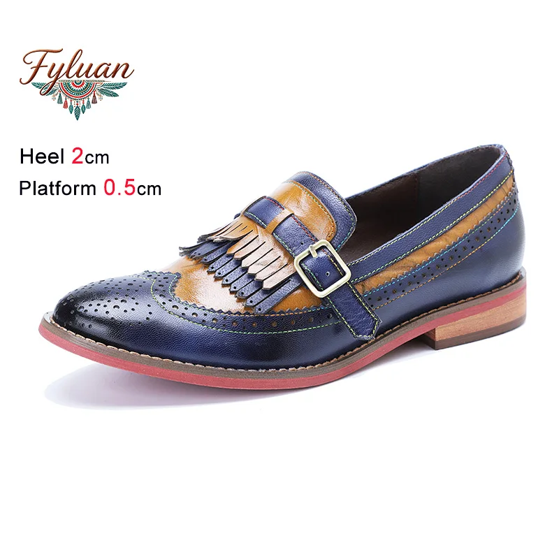 

2026 New Women's Sheepskin Leather Casual Single Shoes Comfort Low Heel 2CM Shallow Woman Loafers Vintage Carved Flat Footwear