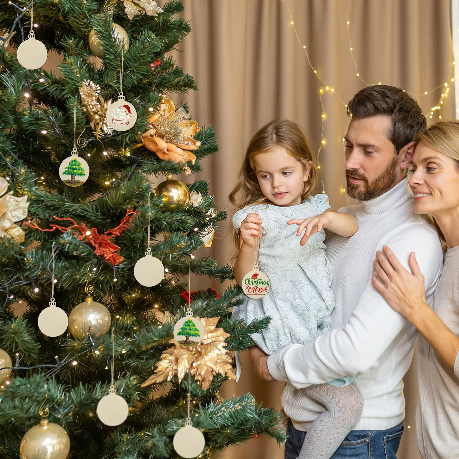 

10pcs Wooden Round Bauble Hanging Decorations For Christmas Tree Diy Craft Ornament Wood Slice Pendant Blank Plaque