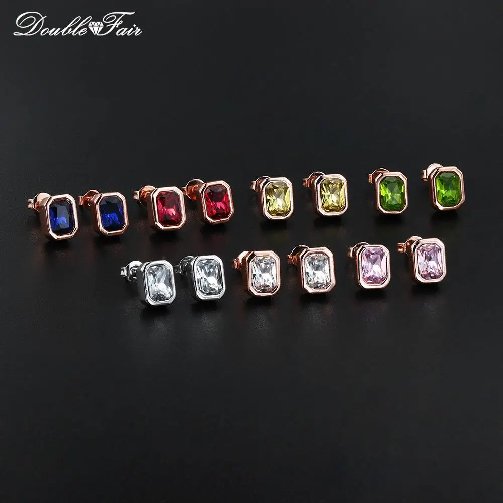 Simple Colorful Zirconia Stud Earrings for Women Red Blue Green Crystal Women\'s Party Classic Earings Fashion Jewelry KCE126