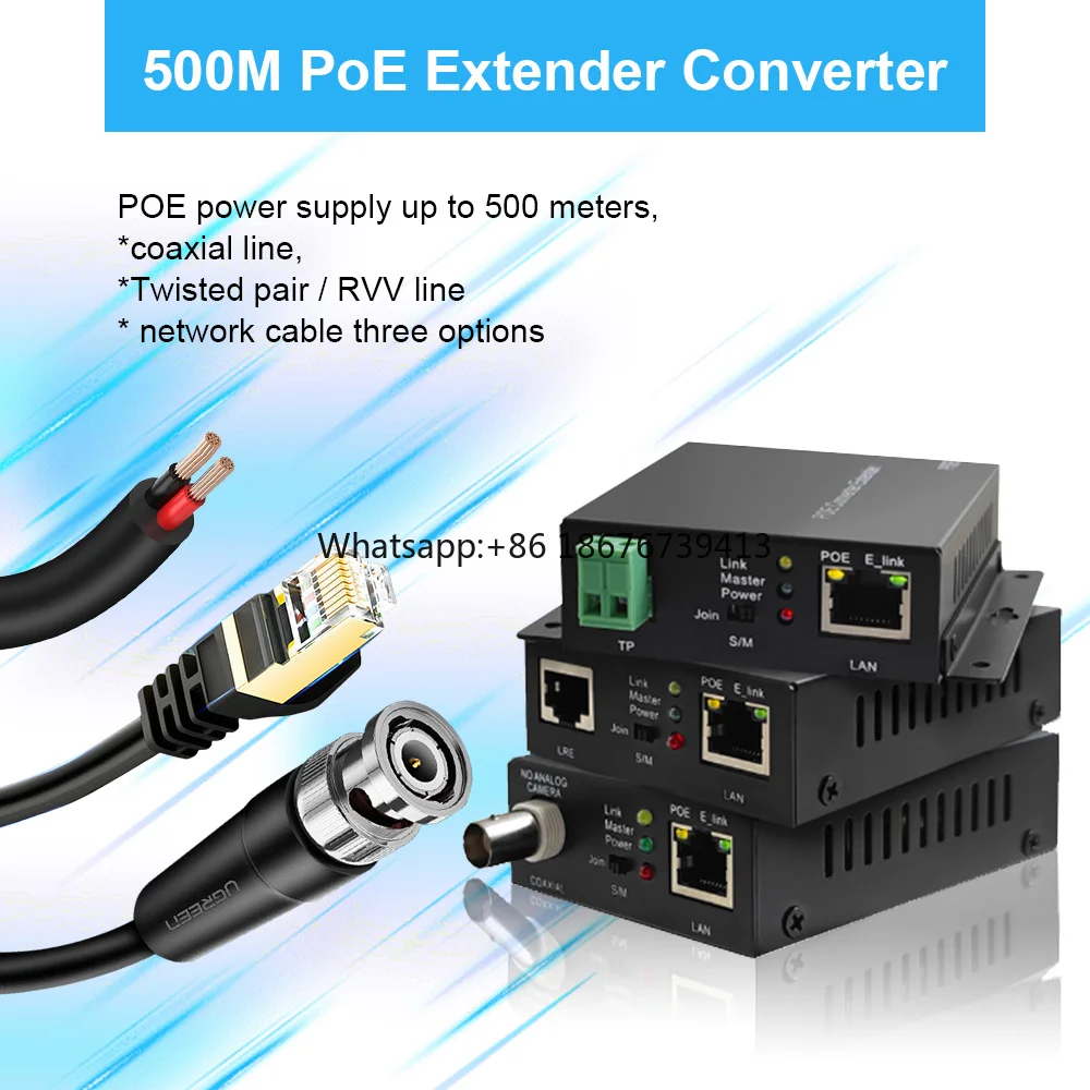 GXCOM 100mbps 2 Wire to Poe Extender Twisted Pair up to 500 Meters for CCTV